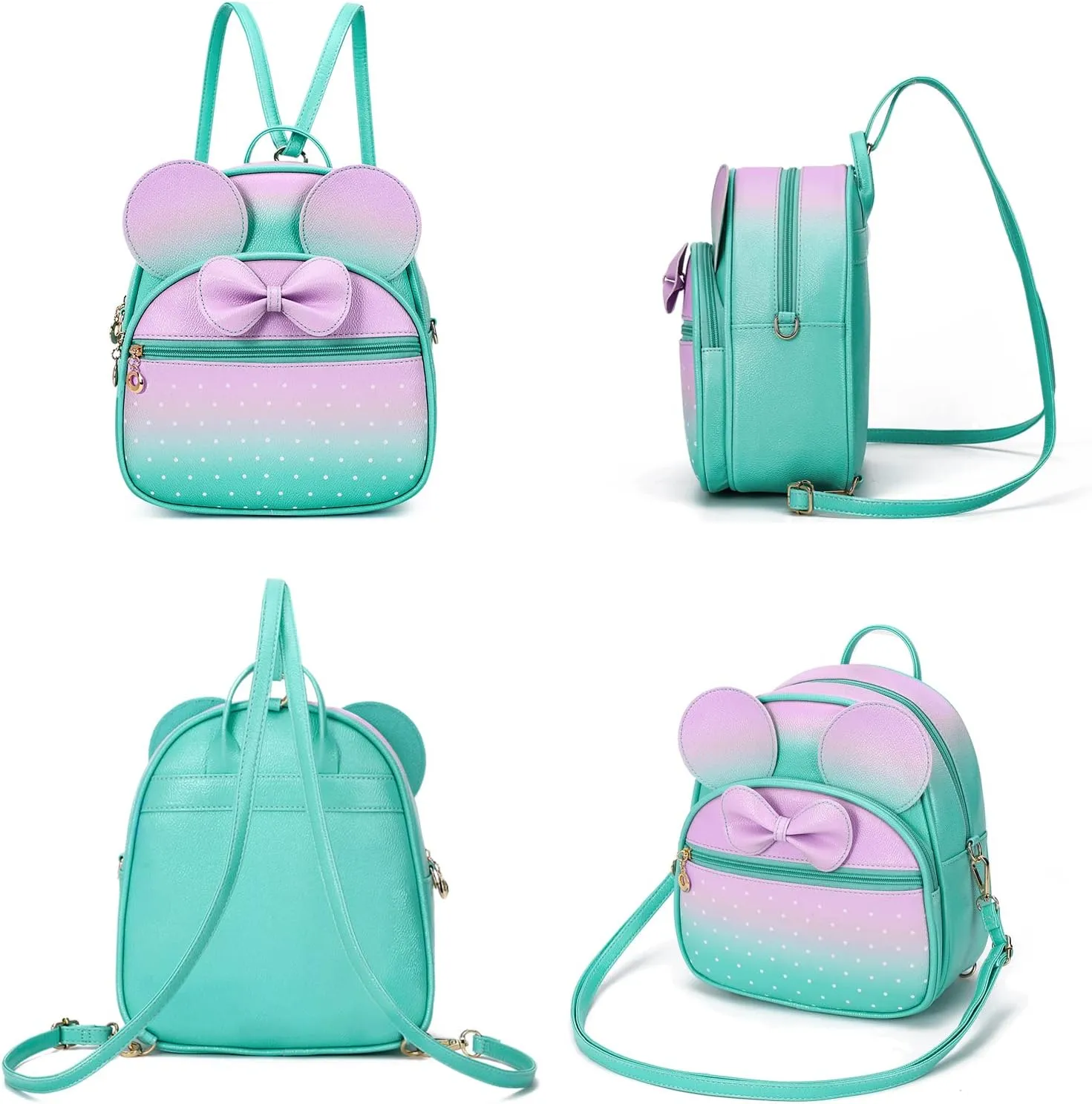 KL928 Girls Mini Backpack Bowknot Polka Dot Cute Daypacks Convertible Shoulder Bag Purse for Women
