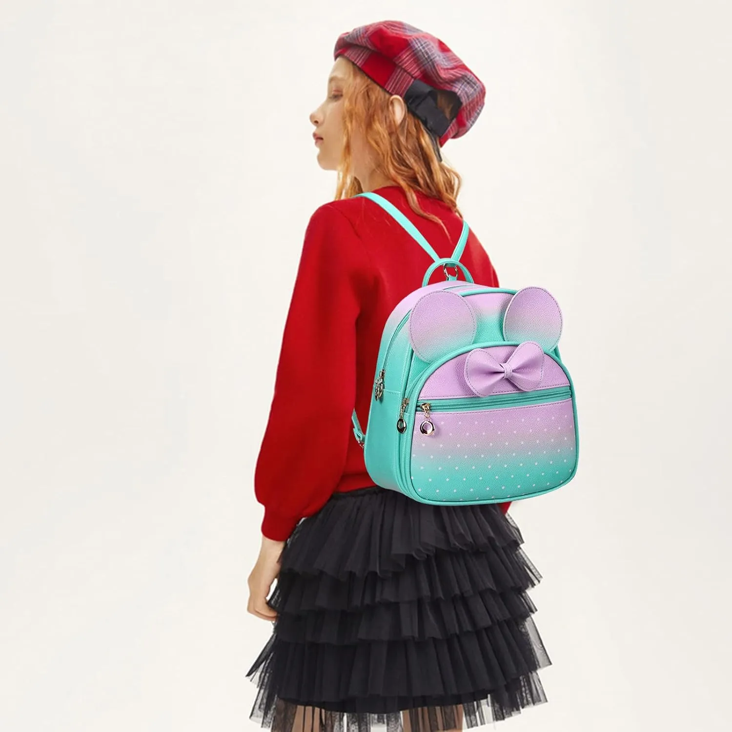 KL928 Girls Mini Backpack Bowknot Polka Dot Cute Daypacks Convertible Shoulder Bag Purse for Women
