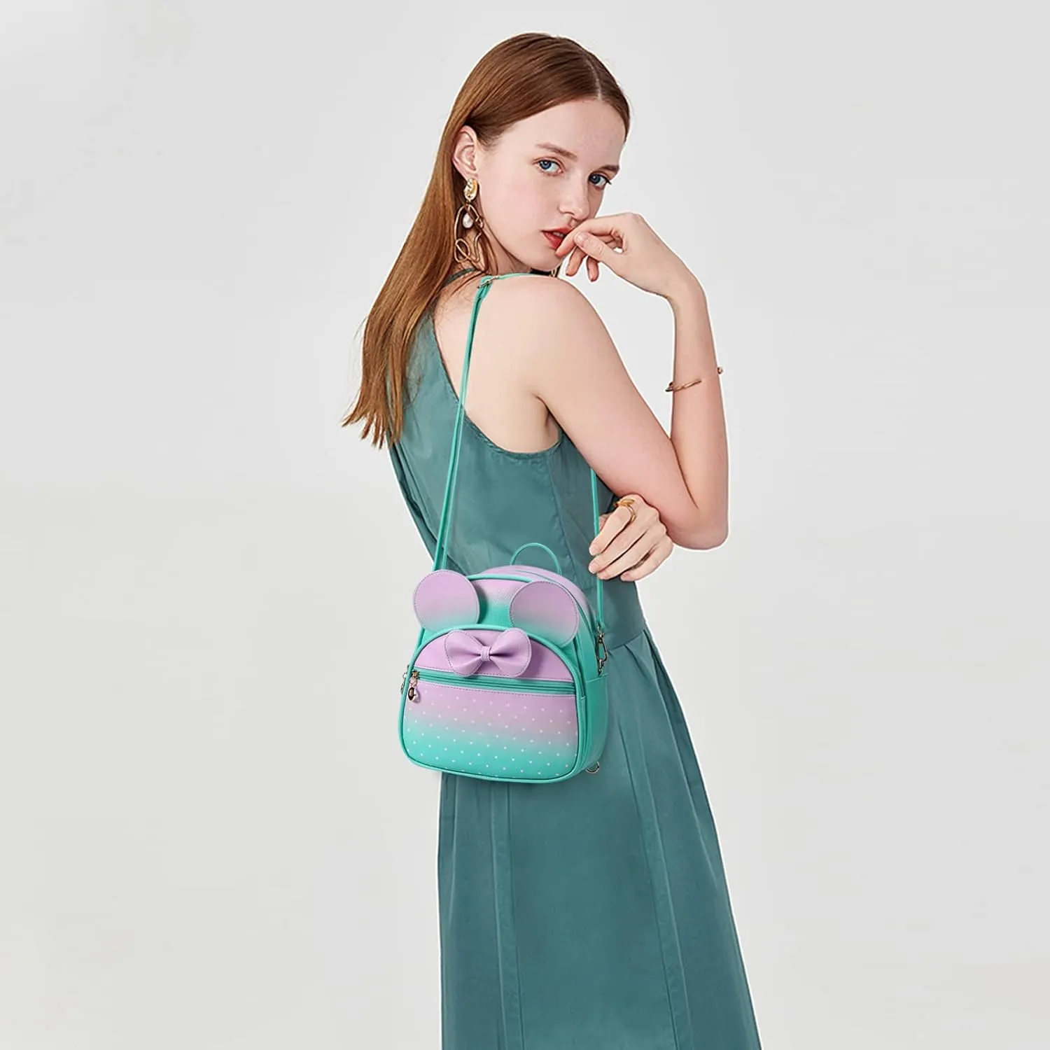 KL928 Girls Mini Backpack Bowknot Polka Dot Cute Daypacks Convertible Shoulder Bag Purse for Women