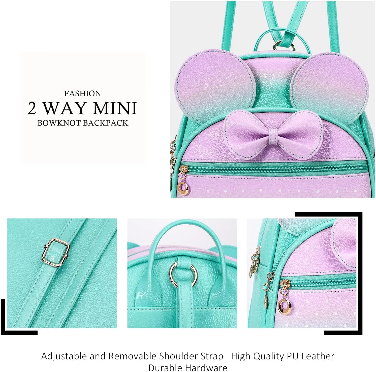 KL928 Girls Mini Backpack Bowknot Polka Dot Cute Daypacks Convertible Shoulder Bag Purse for Women