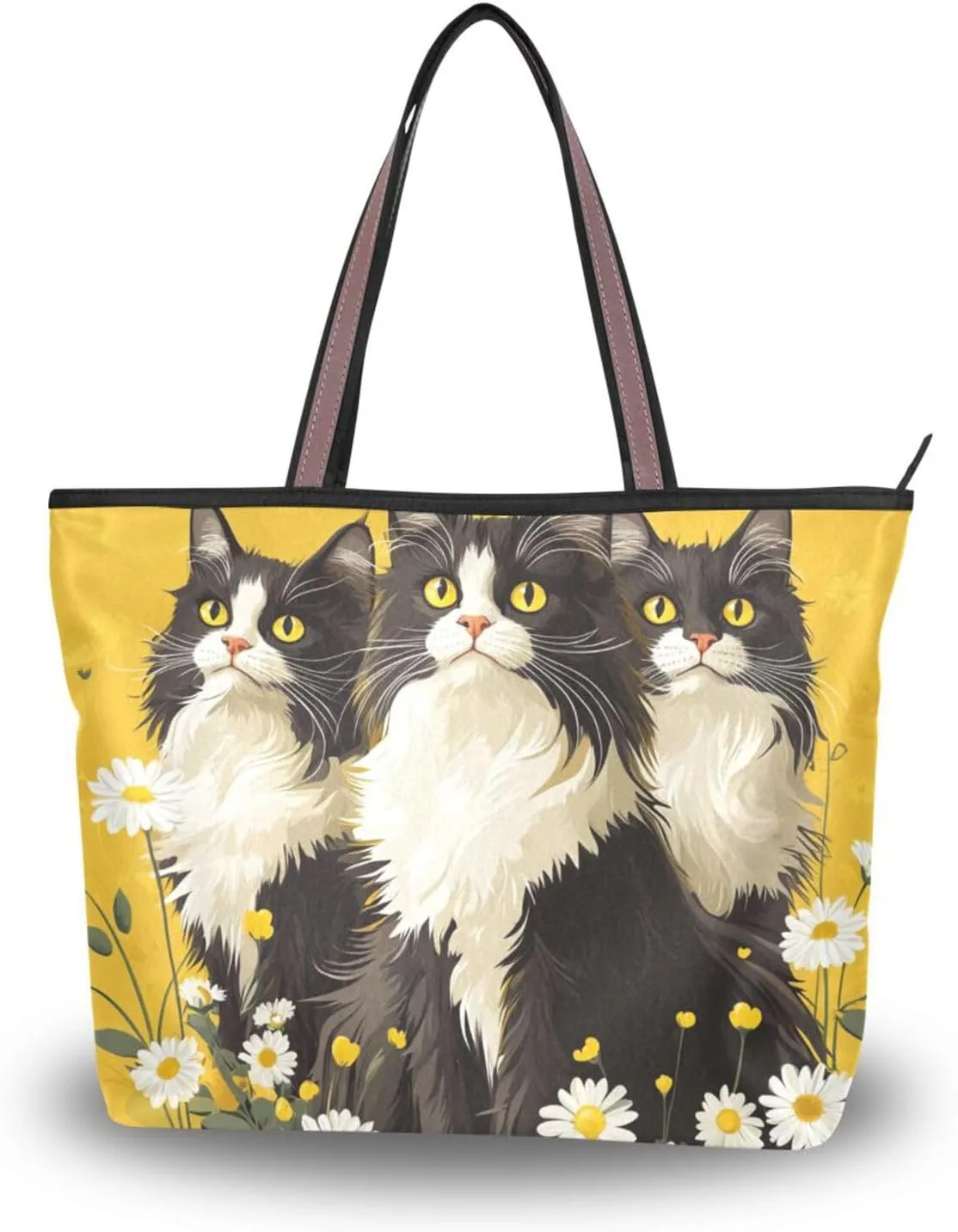 KLL silk fabric zippered handbags and purses convenient handbags for women 2025 for shopping Cartoon Cute Norwegian Personalized Cats size 15.7x11.4 in