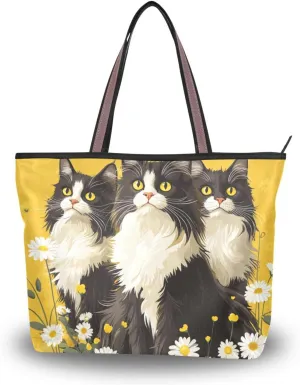 KLL silk fabric zippered handbags and purses convenient handbags for women 2025 for shopping Cartoon Cute Norwegian Personalized Cats size 15.7x11.4 in
