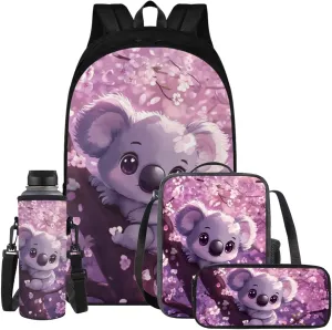 Koala Backpack for Elementary School Girls Book Bags with Lunch Box Cute Backpacks for 5th Grade Girls Kids School Bag 17 Inch Large Capacity Travel Sports Daypack for Primary Students
