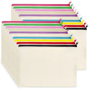 Koolmox Canvas Zipper Pouch - 9x7, 20 Pack with Zipper, Cotton Canvas for Embroidery, Tie Dye, Marker and Circuit Projects, Beige Travel Bags