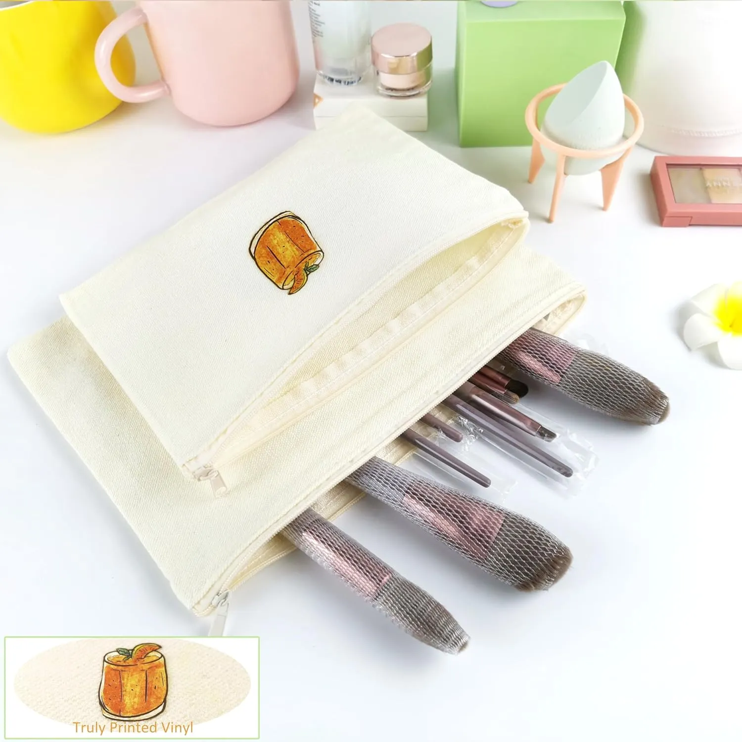 Koolmox Canvas Zipper Pouch - 9x7, 20 Pack with Zipper, Cotton Canvas for Embroidery, Tie Dye, Marker and Circuit Projects, Beige Travel Bags