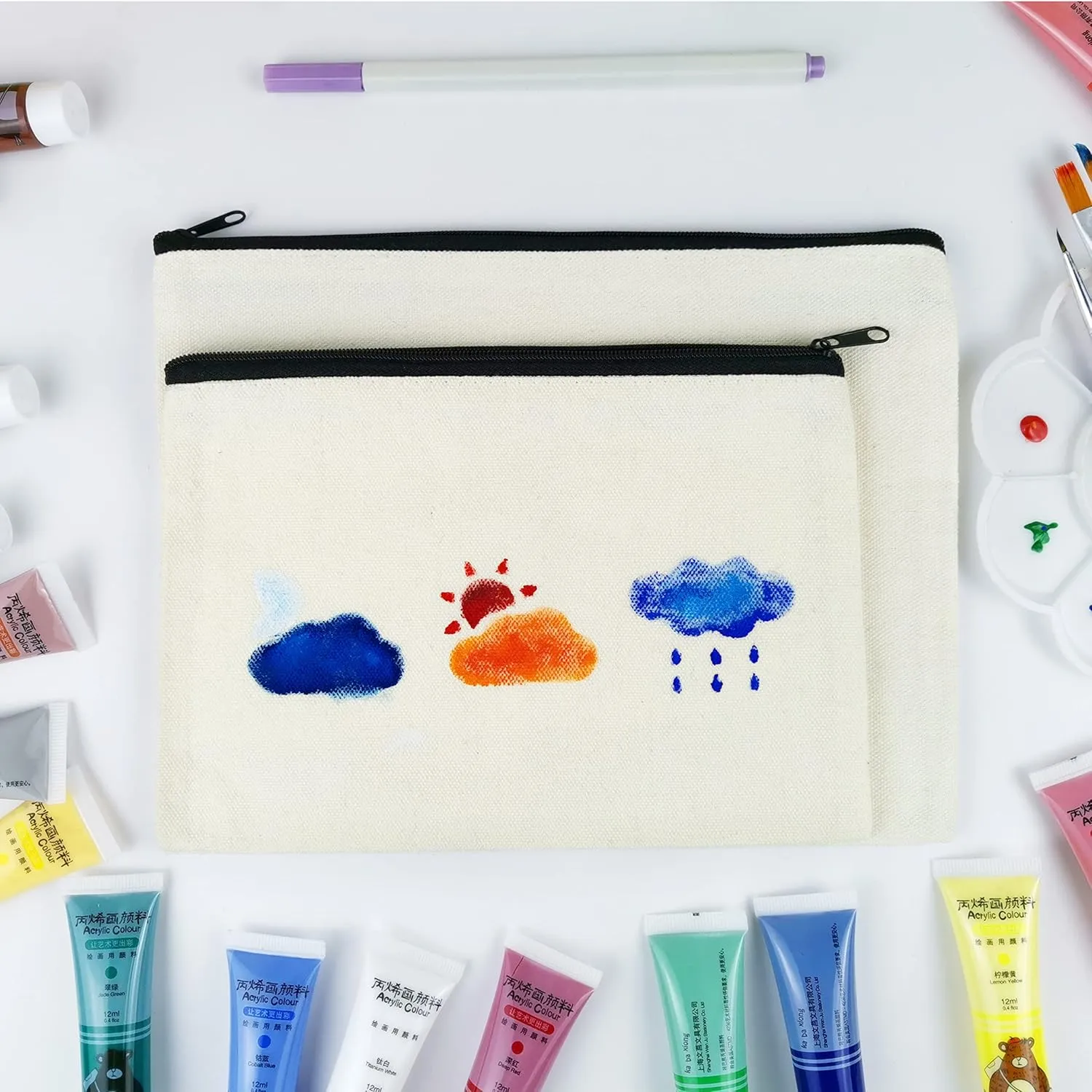 Koolmox Canvas Zipper Pouch - 9x7, 20 Pack with Zipper, Cotton Canvas for Embroidery, Tie Dye, Marker and Circuit Projects, Beige Travel Bags