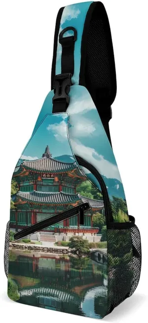 Korean Architecture Palace of Koreas Crossbody Sling Bag Lightweight Travel Hiking Chest Bag Daypack for Men Women