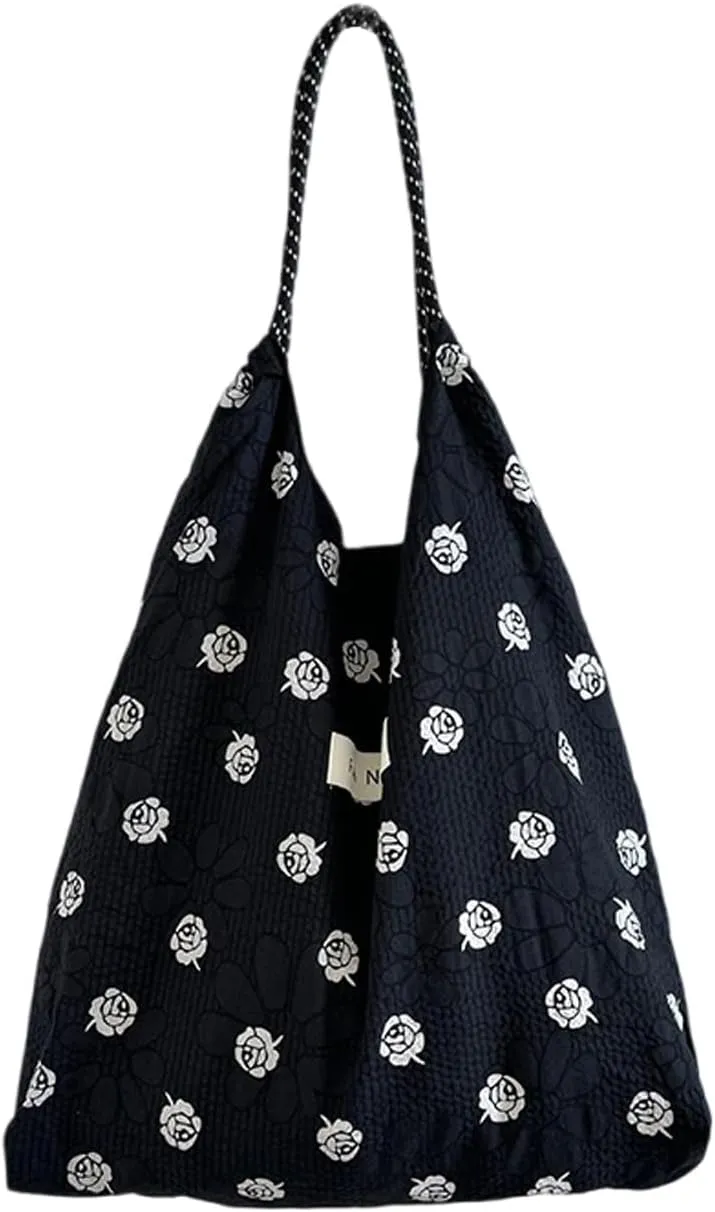 Korean version floral handbag for women's fresh Japanese style small floral shoulder bag with large capacity shopping bag