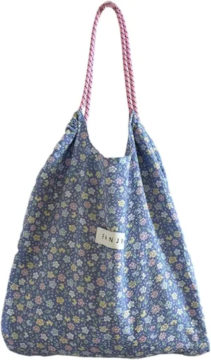 Korean version floral handbag for women's fresh Japanese style small floral shoulder bag with large capacity shopping bag