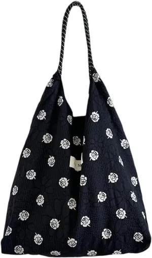 Korean version floral handbag for women's fresh Japanese style small floral shoulder bag with large capacity shopping bag