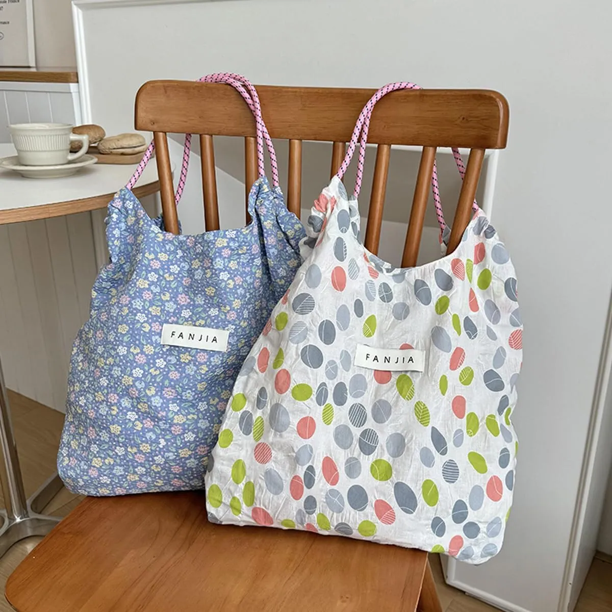 Korean version floral handbag for women's fresh Japanese style small floral shoulder bag with large capacity shopping bag