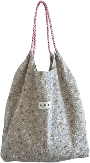 Korean version floral handbag for women's fresh Japanese style small floral shoulder bag with large capacity shopping bag