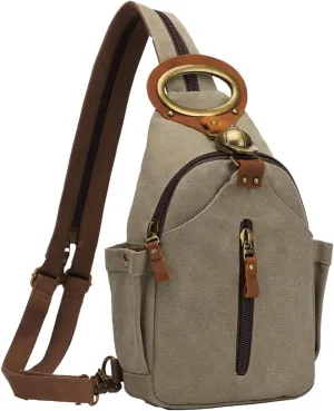 KouLi Buir Canvas Sling bag,Small Crossbody Backpack,Convertible Chest Bag Casual Daypack For Outdoor Cycling Hiking Travel (B3610-Olive Green-N)