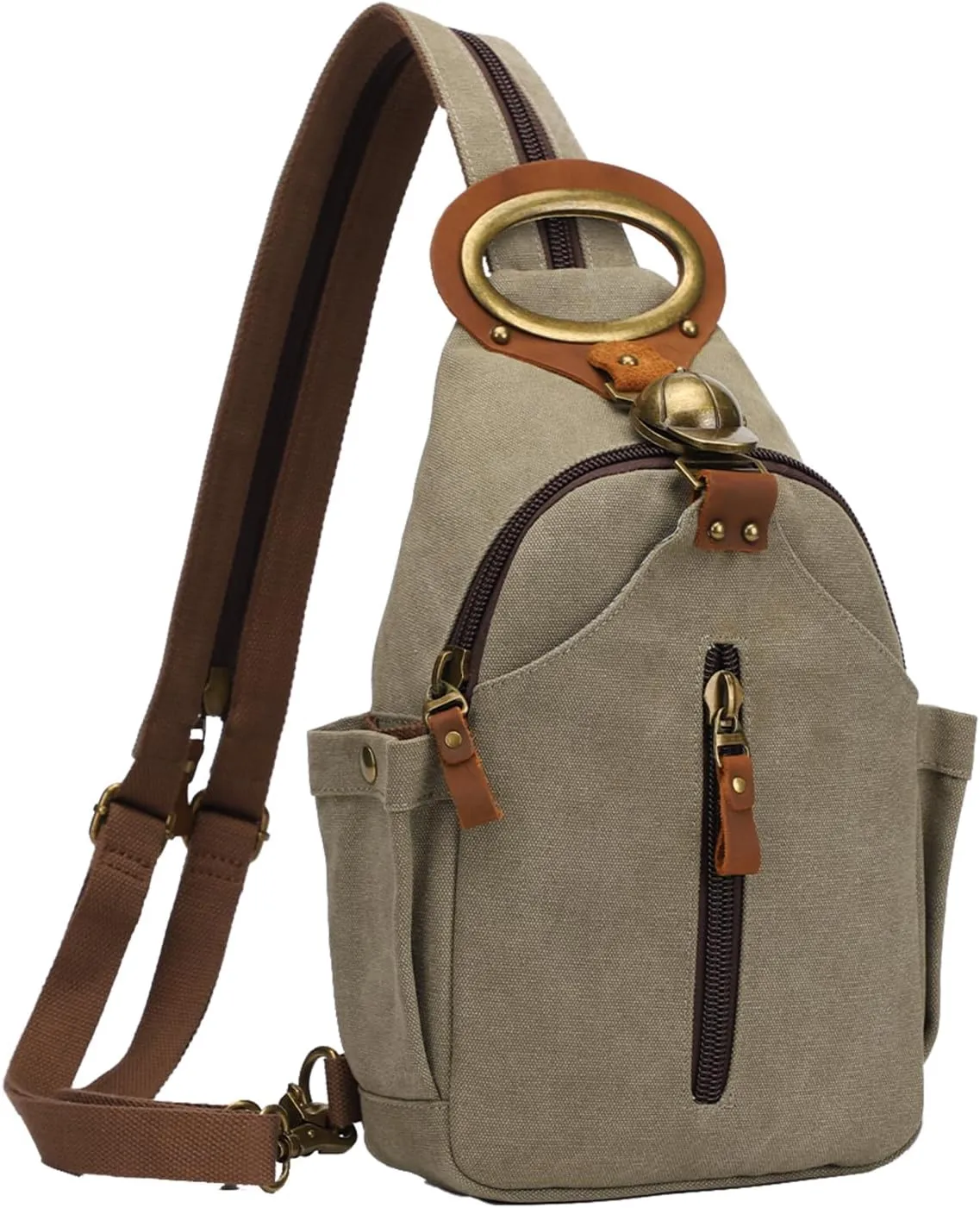 KouLi Buir Canvas Sling bag,Small Crossbody Backpack,Convertible Chest Bag Casual Daypack For Outdoor Cycling Hiking Travel (B3610-Olive Green-N)