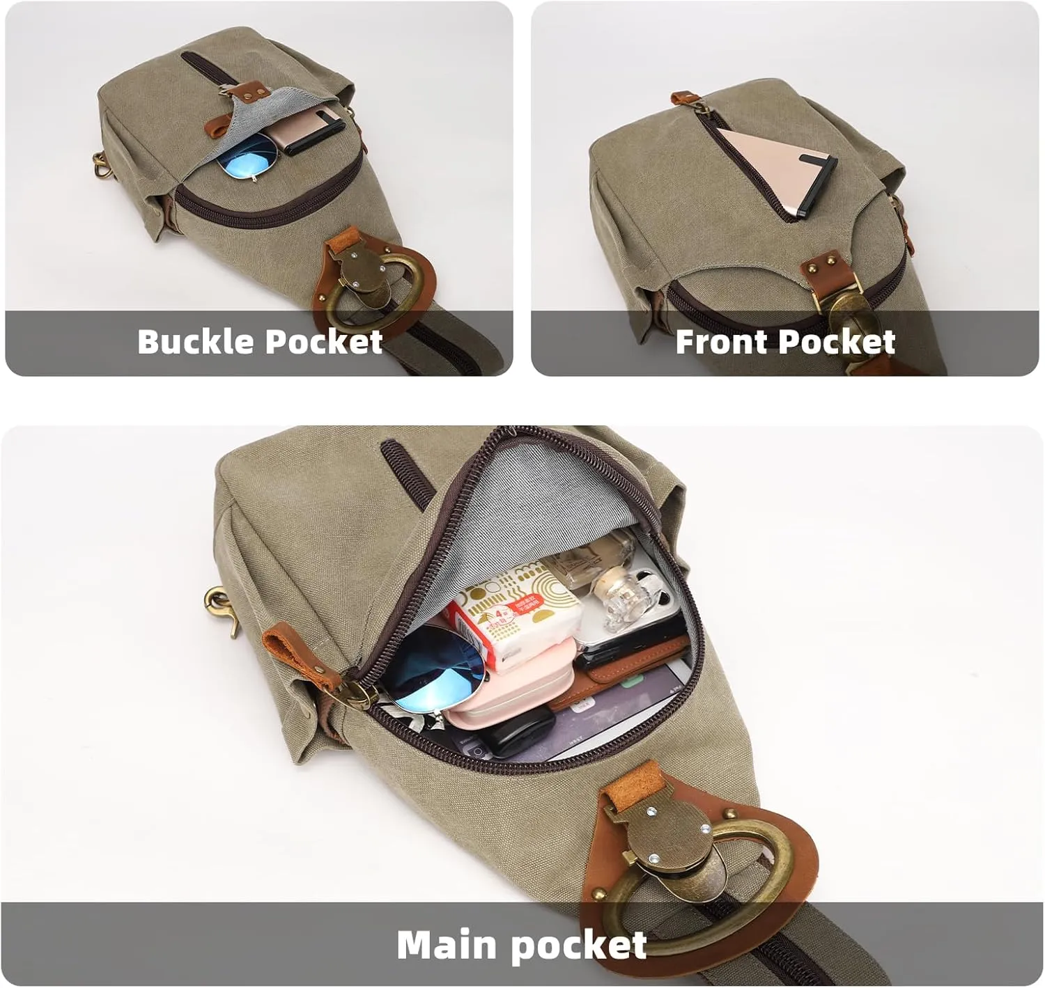 KouLi Buir Canvas Sling bag,Small Crossbody Backpack,Convertible Chest Bag Casual Daypack For Outdoor Cycling Hiking Travel (B3610-Olive Green-N)