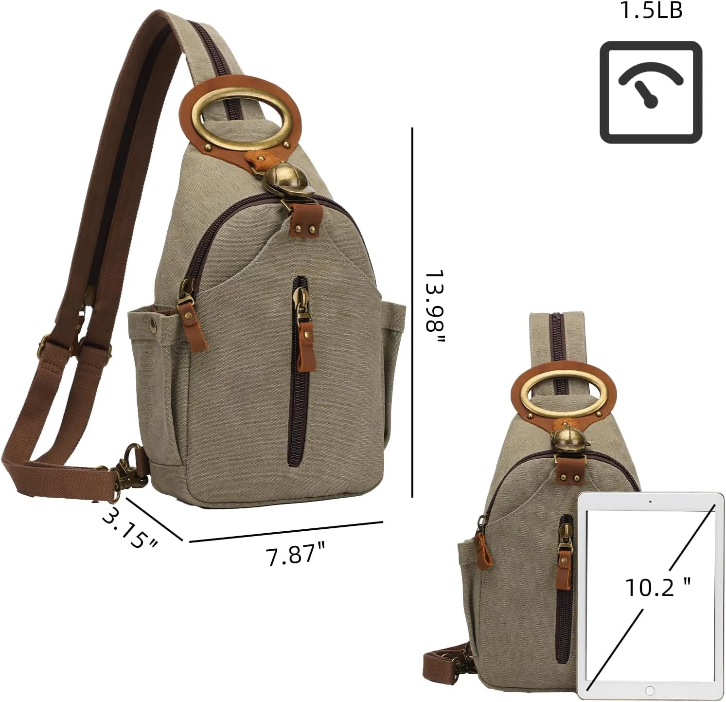 KouLi Buir Canvas Sling bag,Small Crossbody Backpack,Convertible Chest Bag Casual Daypack For Outdoor Cycling Hiking Travel (B3610-Olive Green-N)