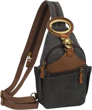 KouLi Buir Canvas Sling bag,Small Crossbody Backpack,Convertible Chest Bag Casual Daypack For Outdoor Cycling Hiking Travel (B3611-Black-N)
