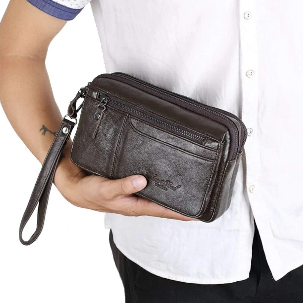 KPYWZER Leather Clutch Purse Wallet Men Wrist Bag