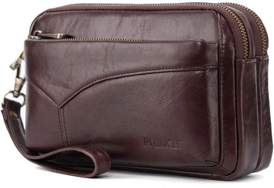 KPYWZER Leather Clutch Purse Wallet Men Wrist Bag