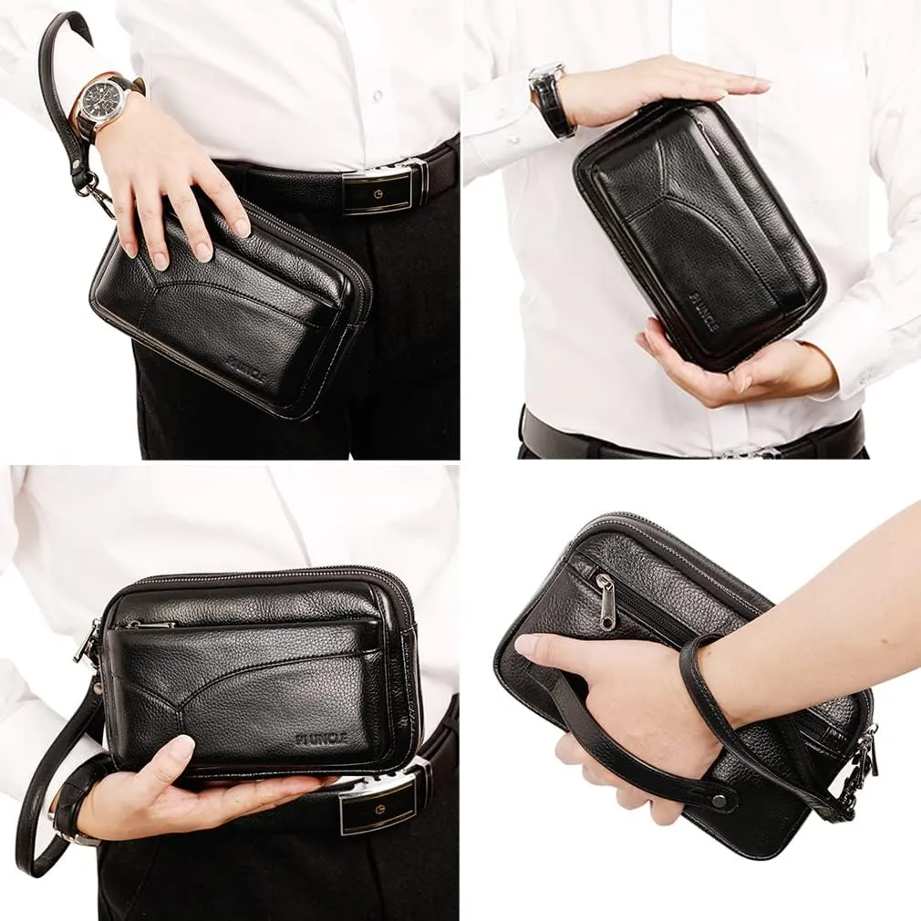 KPYWZER Leather Clutch Purse Wallet Men Wrist Bag