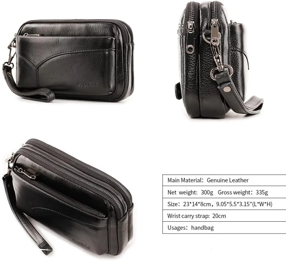 KPYWZER Leather Clutch Purse Wallet Men Wrist Bag