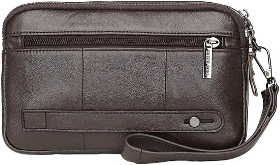 KPYWZER Leather Clutch Purse Wallet Men Wrist Bag