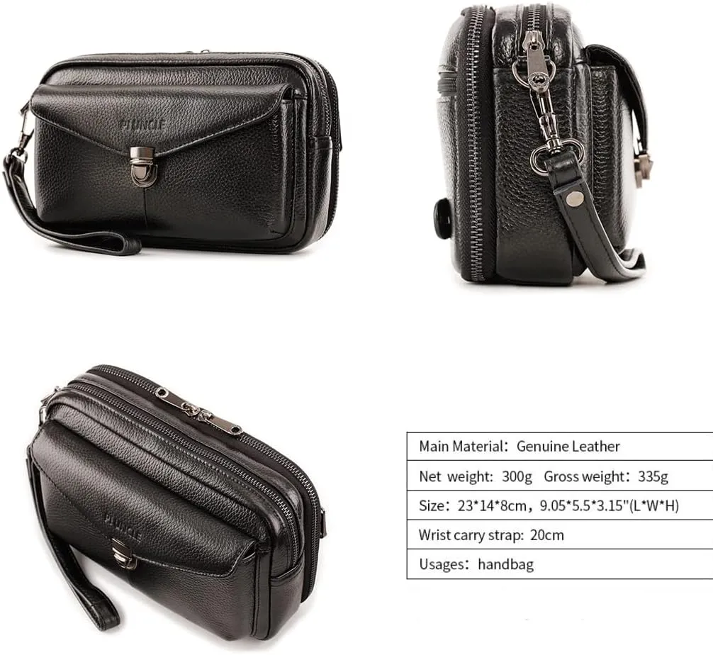 KPYWZER Leather Clutch Purse Wallet Men Wrist Bag
