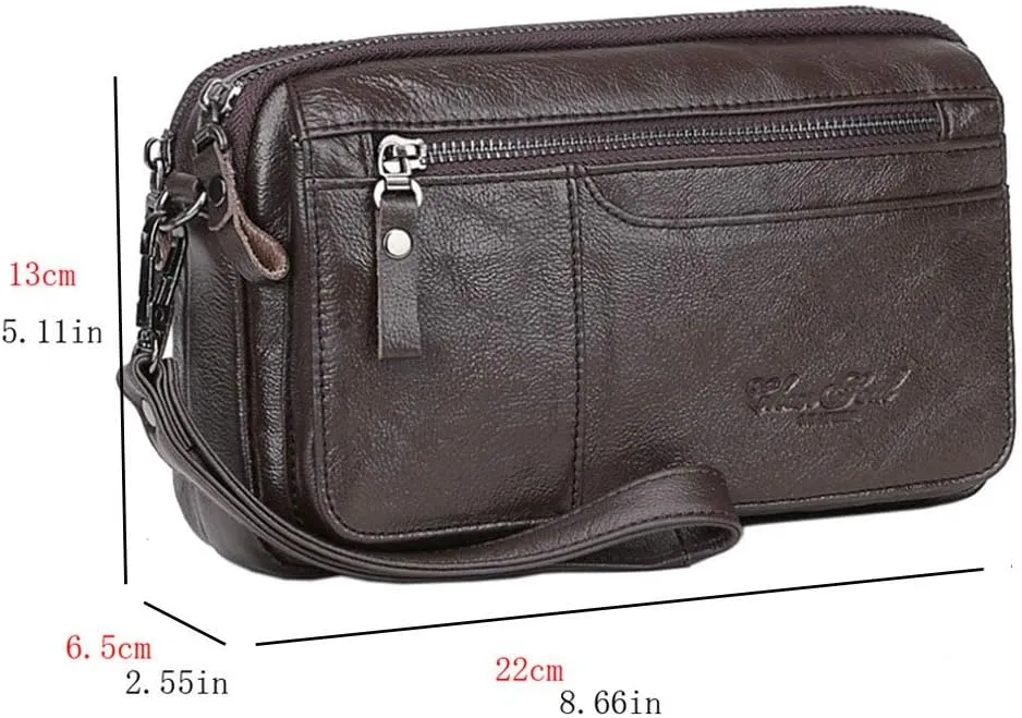 KPYWZER Leather Clutch Purse Wallet Men Wrist Bag