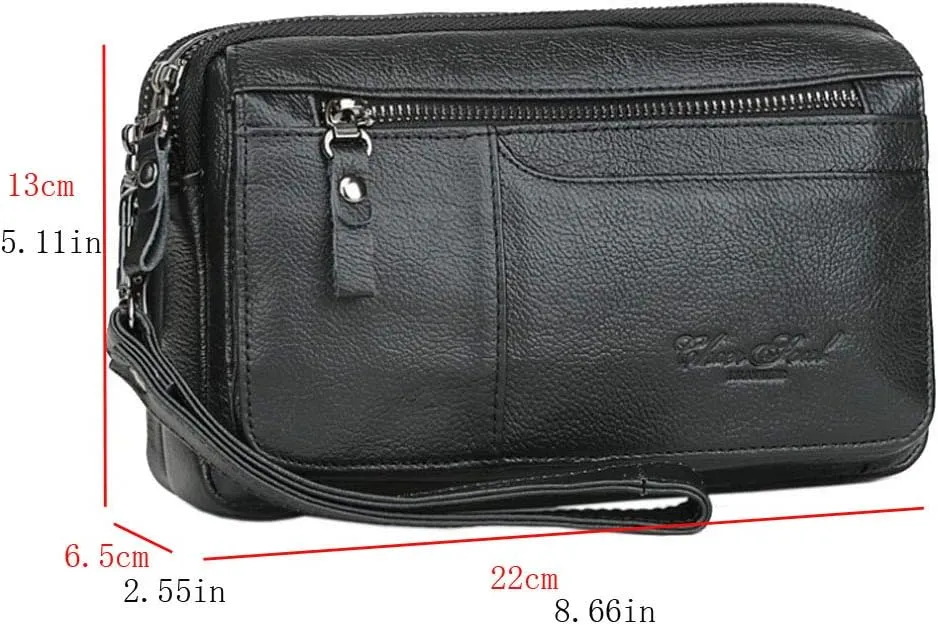 KPYWZER Leather Clutch Purse Wallet Men Wrist Bag