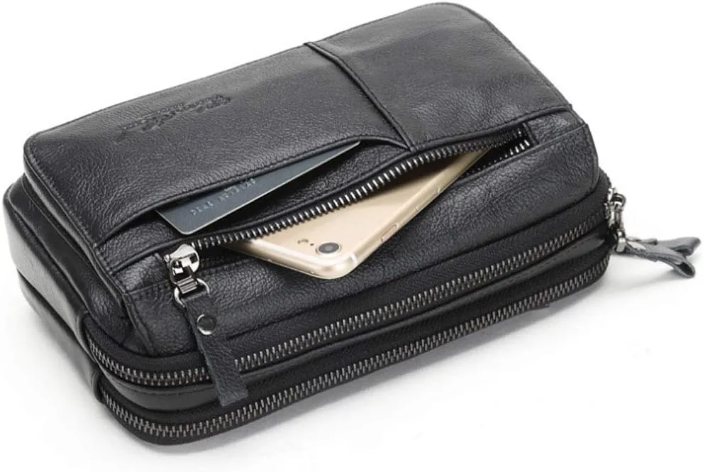 KPYWZER Leather Clutch Purse Wallet Men Wrist Bag