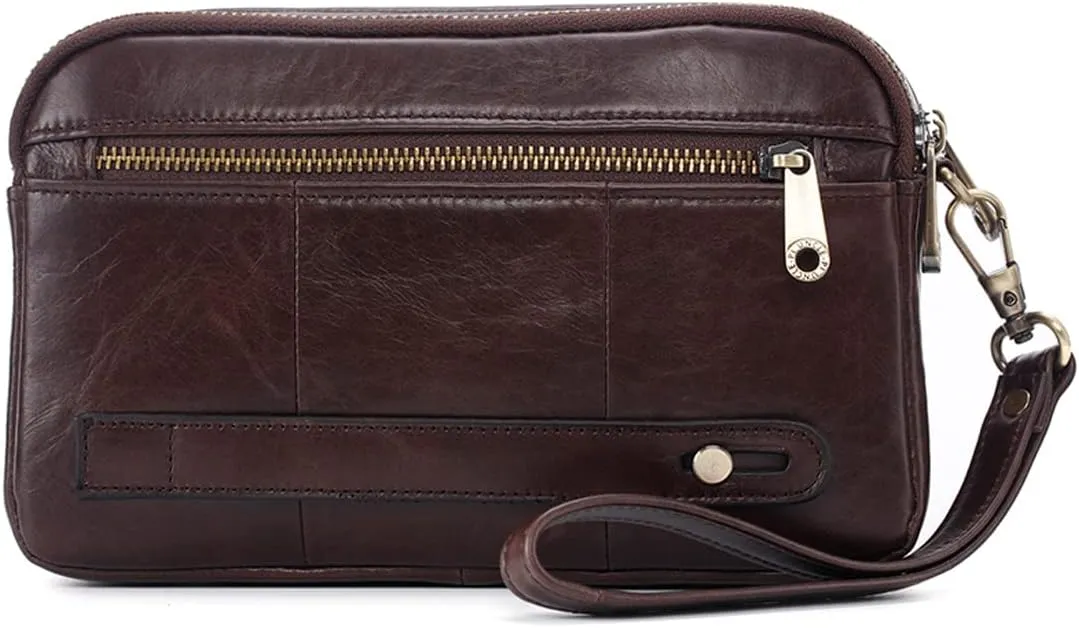 KPYWZER Leather Clutch Purse Wallet Men Wrist Bag