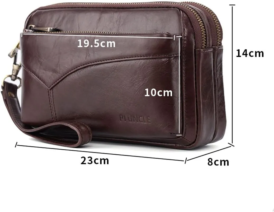 KPYWZER Leather Clutch Purse Wallet Men Wrist Bag