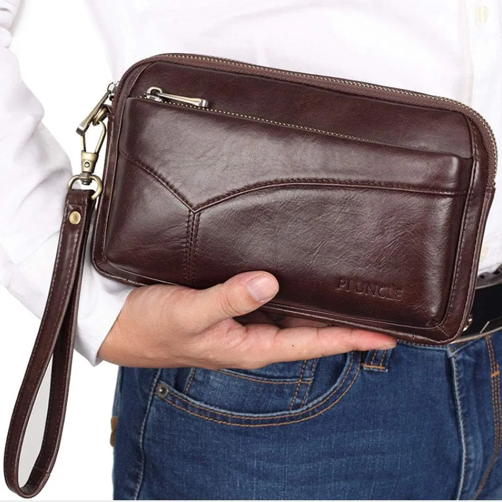 KPYWZER Leather Clutch Purse Wallet Men Wrist Bag