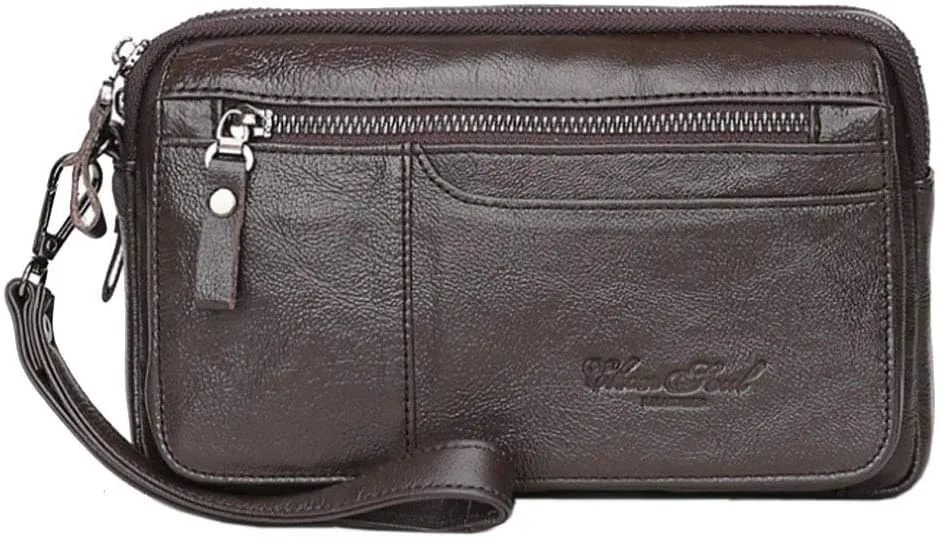 KPYWZER Leather Clutch Purse Wallet Men Wrist Bag