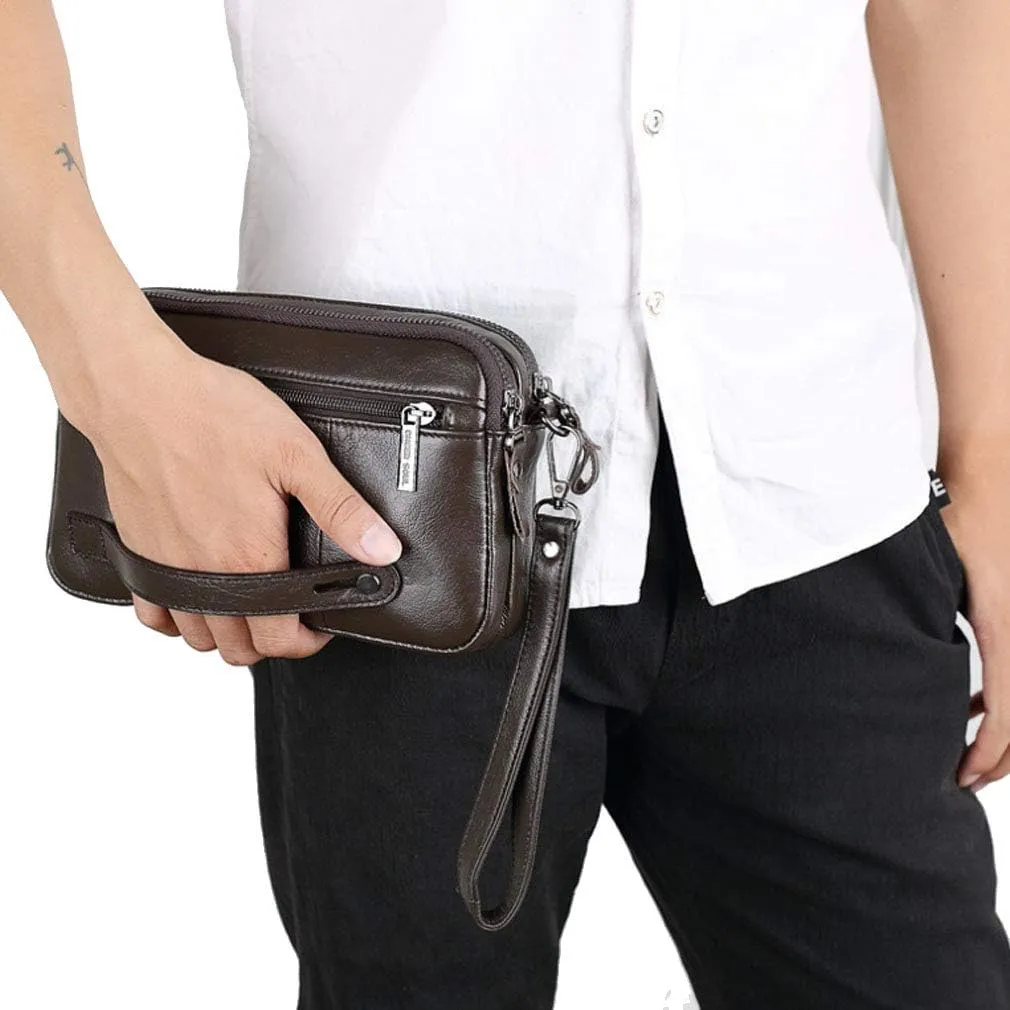 KPYWZER Leather Clutch Purse Wallet Men Wrist Bag