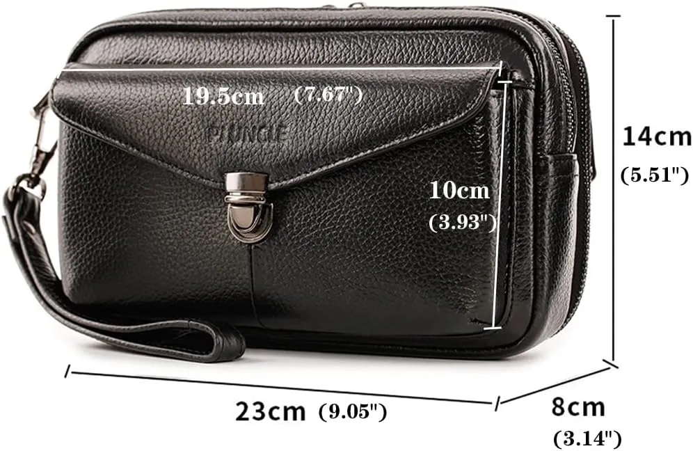 KPYWZER Leather Clutch Purse Wallet Men Wrist Bag