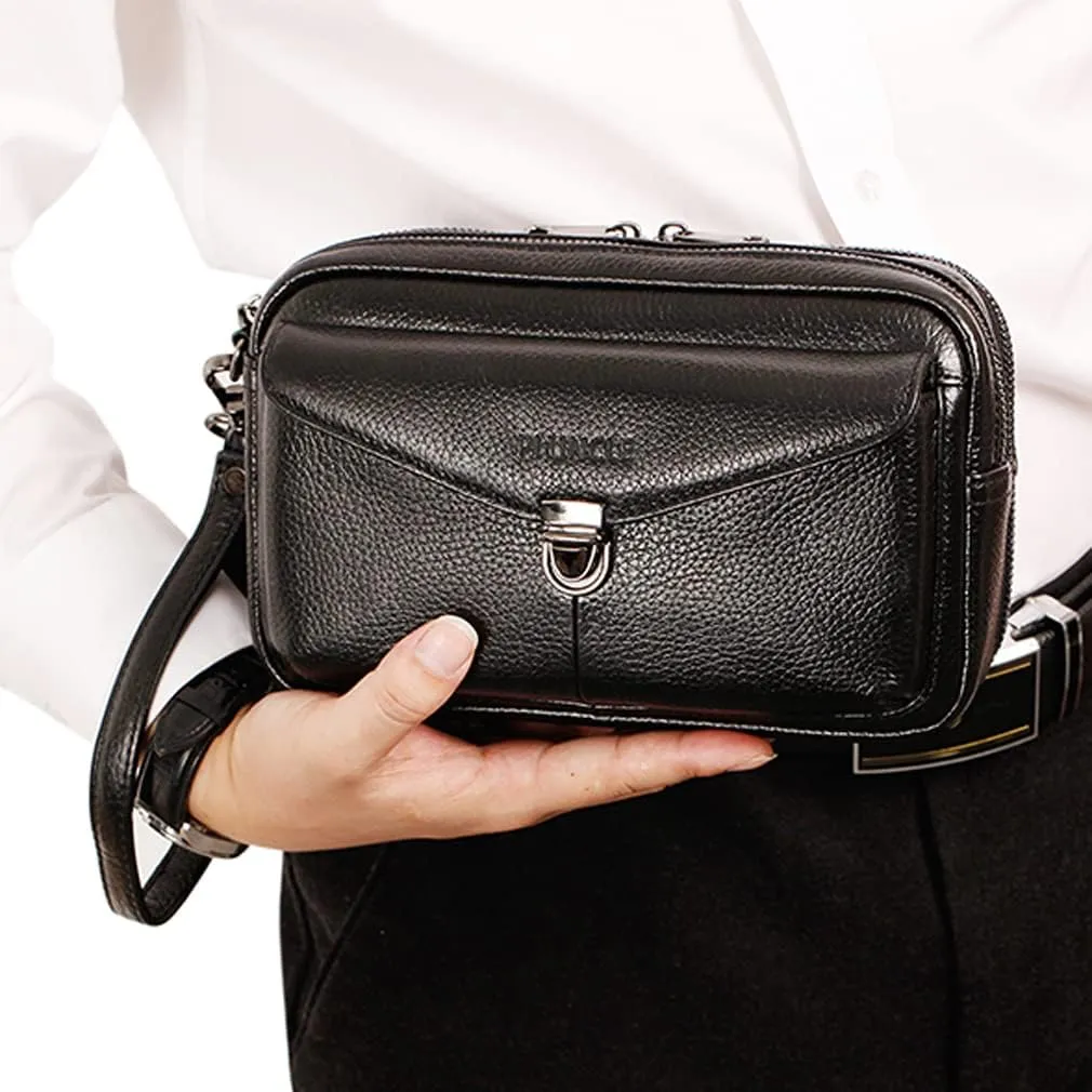 KPYWZER Leather Clutch Purse Wallet Men Wrist Bag