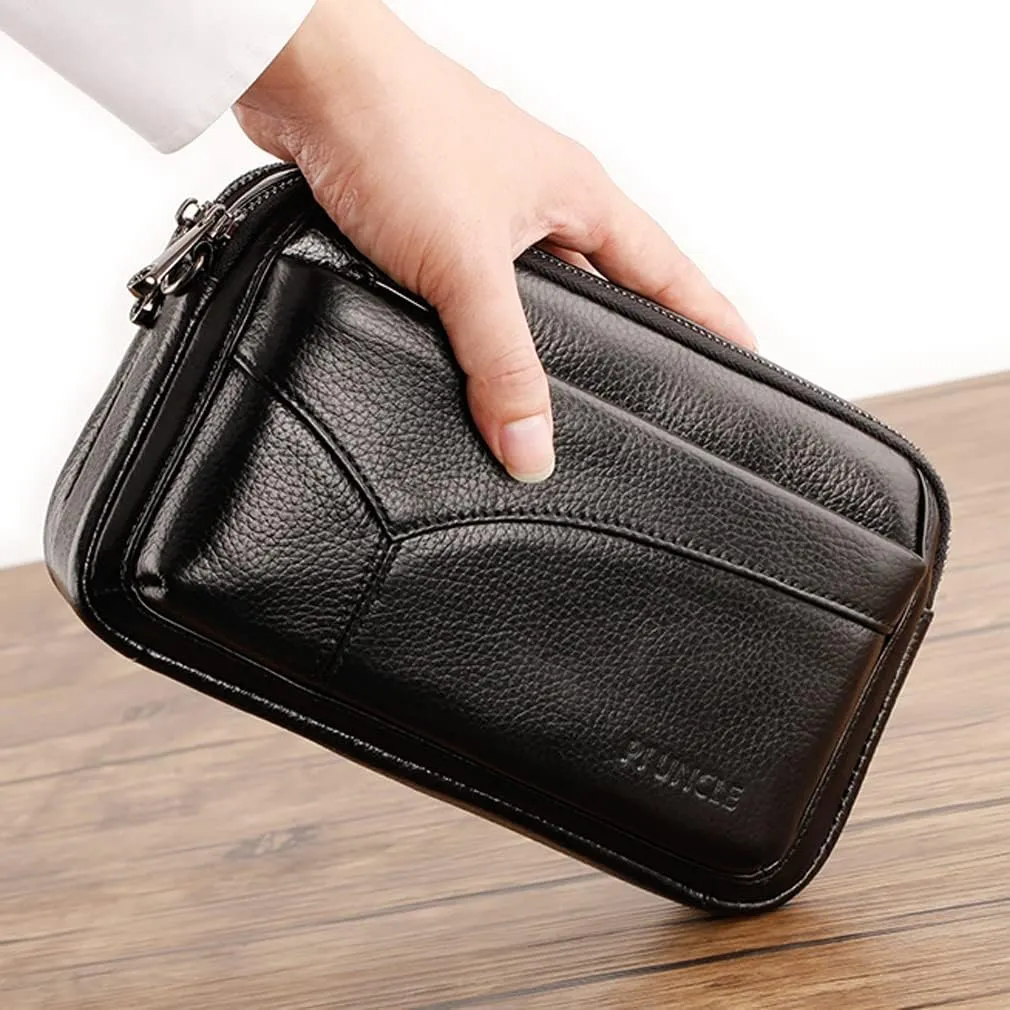 KPYWZER Leather Clutch Purse Wallet Men Wrist Bag