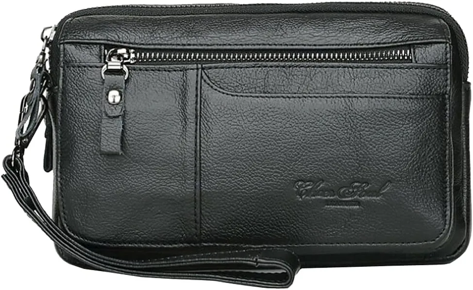 KPYWZER Leather Clutch Purse Wallet Men Wrist Bag