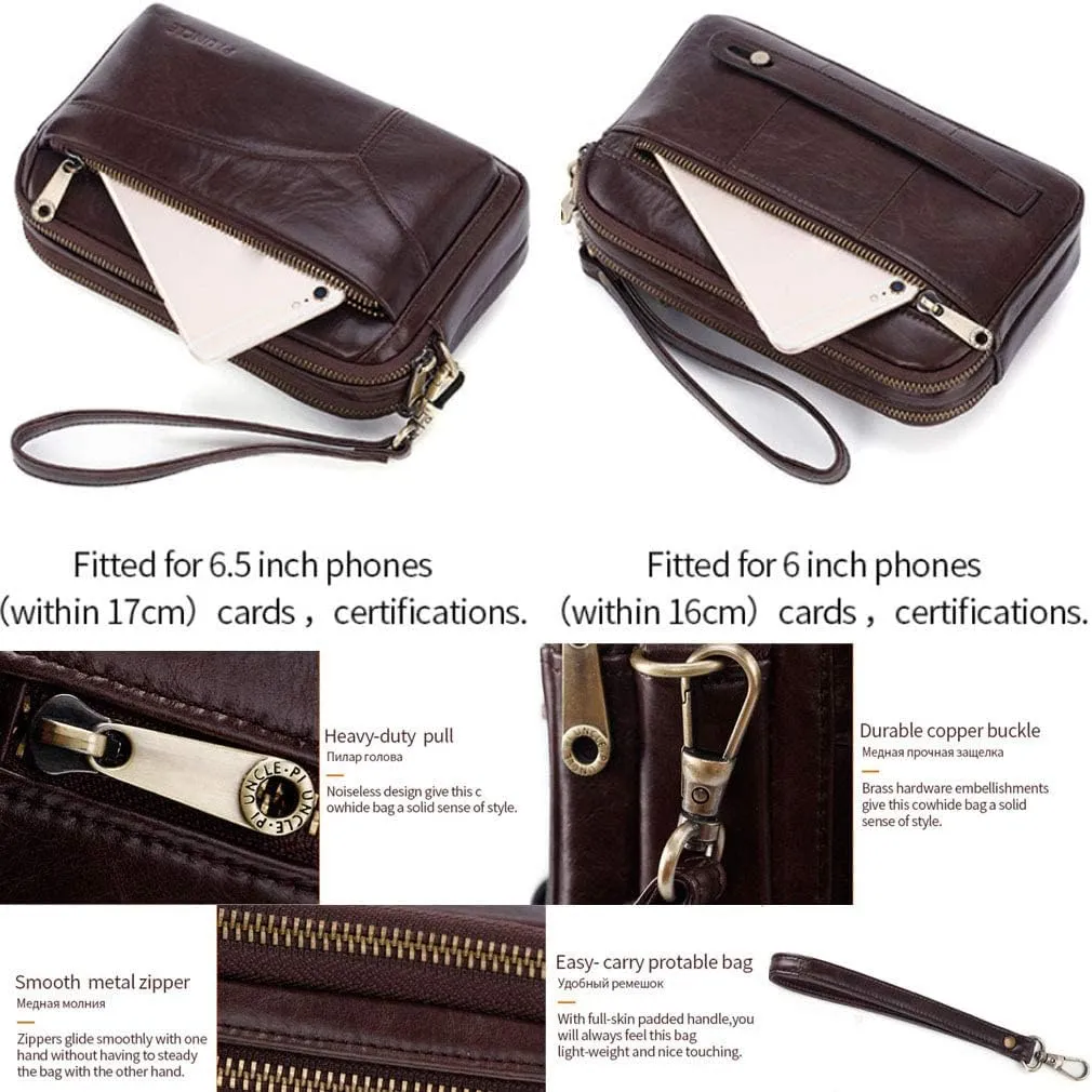 KPYWZER Leather Clutch Purse Wallet Men Wrist Bag