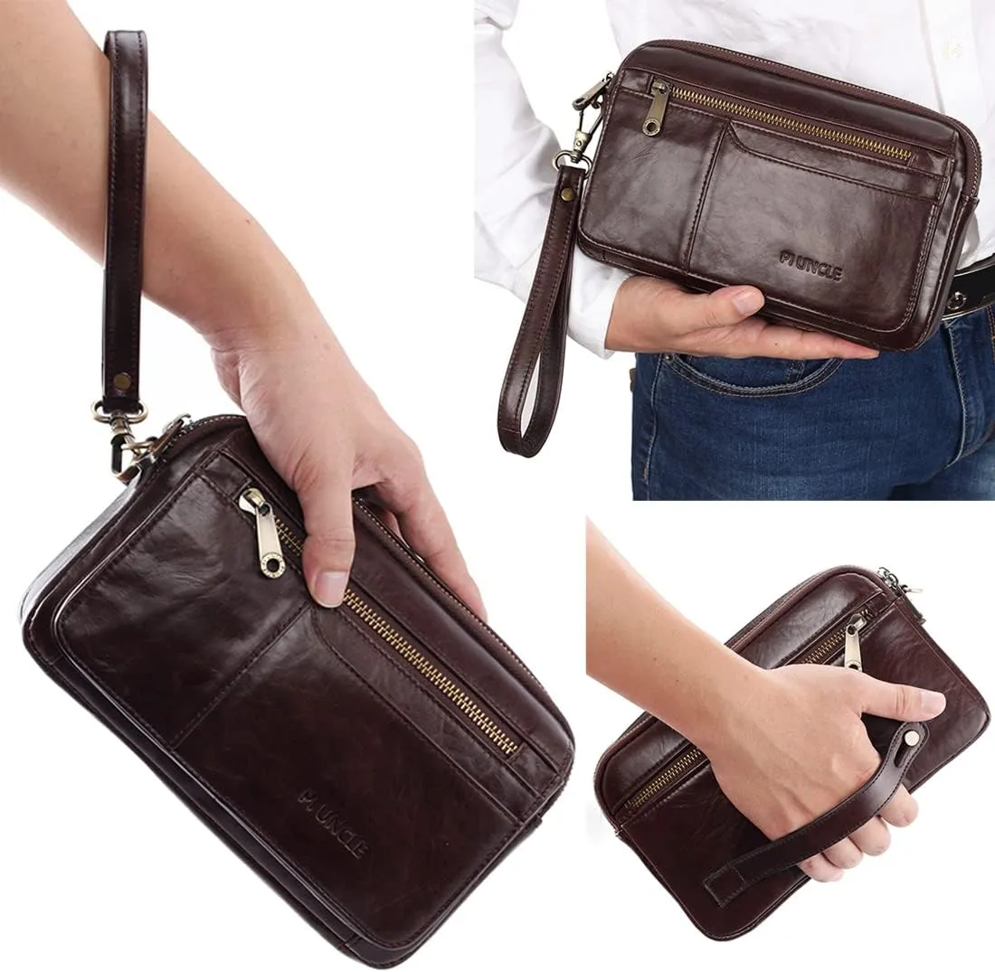 KPYWZER Leather Clutch Purse Wallet Men Wrist Bag
