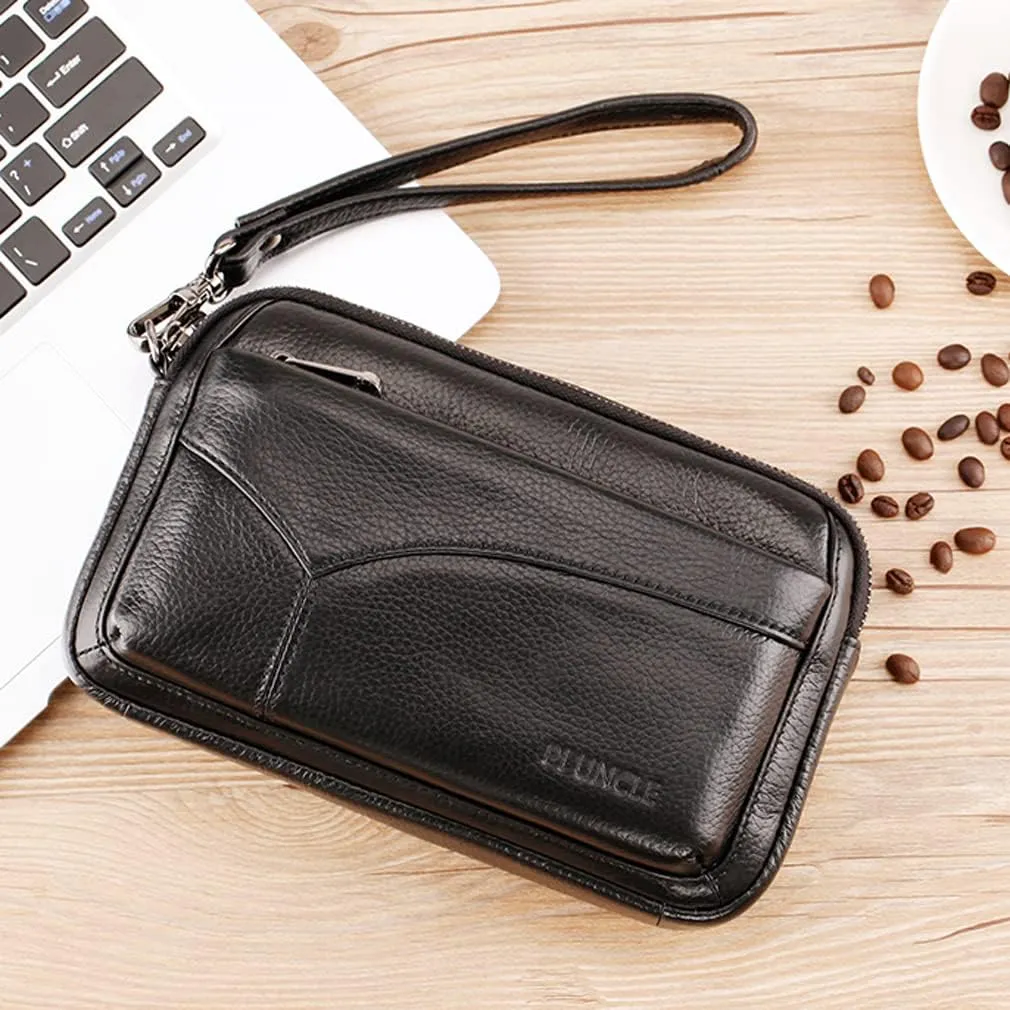 KPYWZER Leather Clutch Purse Wallet Men Wrist Bag