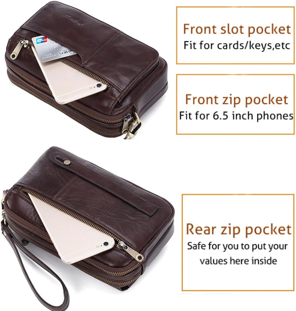 KPYWZER Leather Clutch Purse Wallet Men Wrist Bag