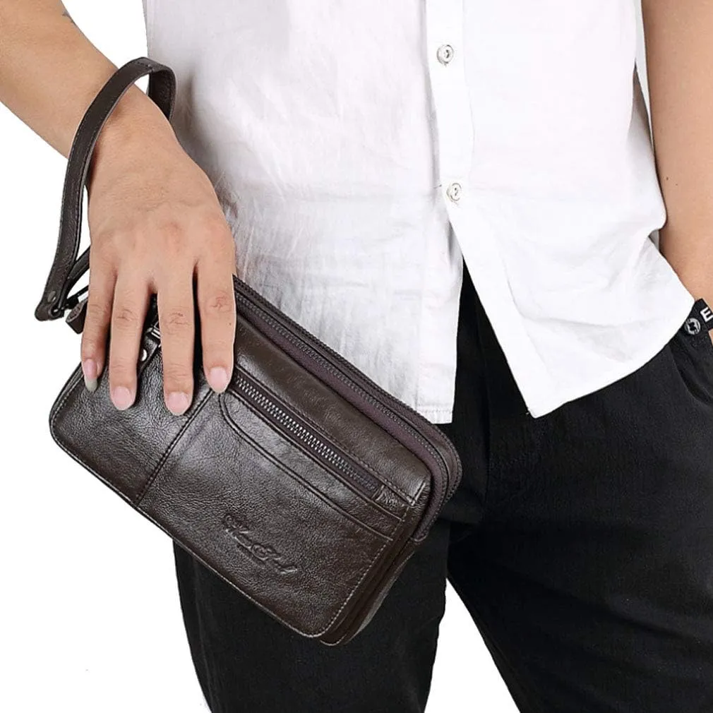 KPYWZER Leather Clutch Purse Wallet Men Wrist Bag