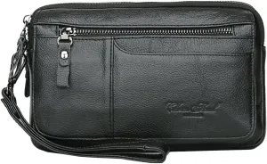 KPYWZER Leather Clutch Purse Wallet Men Wrist Bag