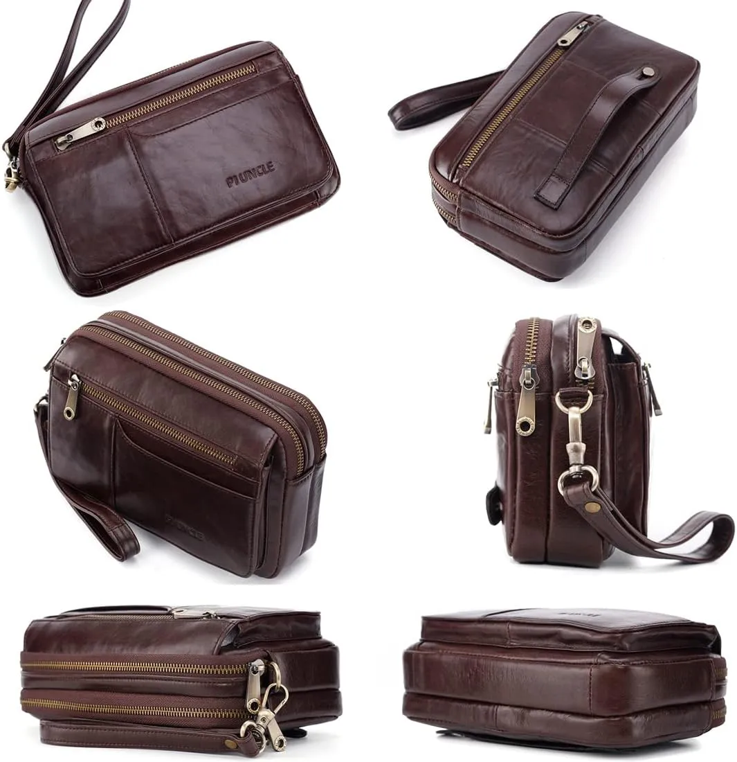KPYWZER Leather Clutch Purse Wallet Men Wrist Bag