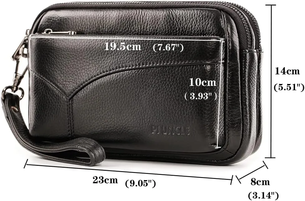 KPYWZER Leather Clutch Purse Wallet Men Wrist Bag