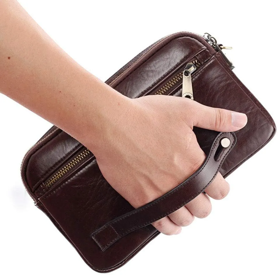 KPYWZER Leather Clutch Purse Wallet Men Wrist Bag