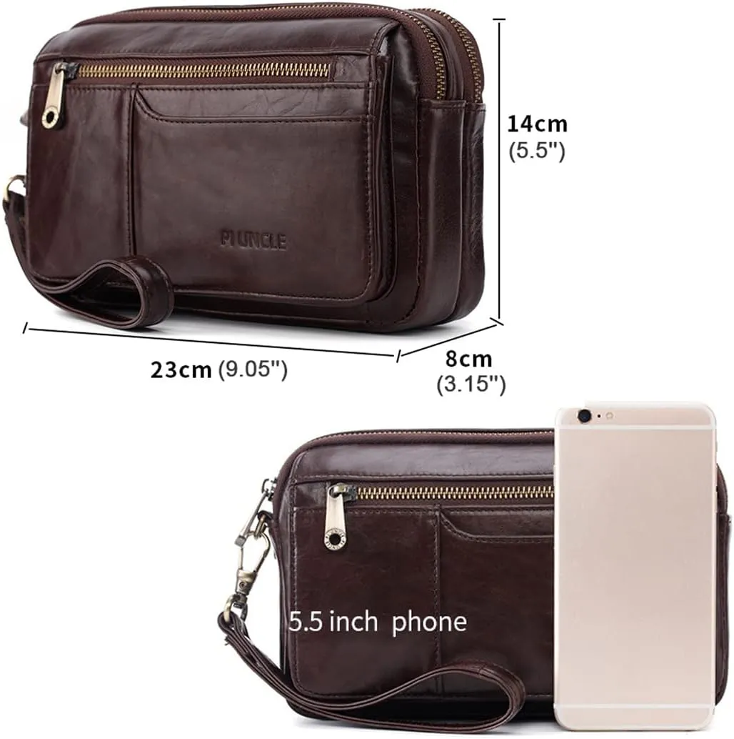 KPYWZER Leather Clutch Purse Wallet Men Wrist Bag