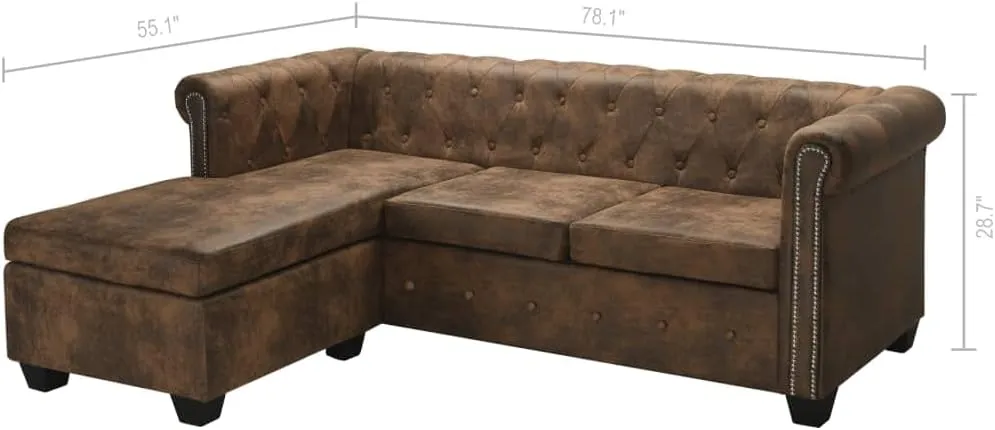 L-Shaped Chesterfield Sofa Couch sectional,Convertible sectional Sofa,Couch,Sofa,couches for Living Room,futon Couch,couches,futon,Artificial Leather Brown